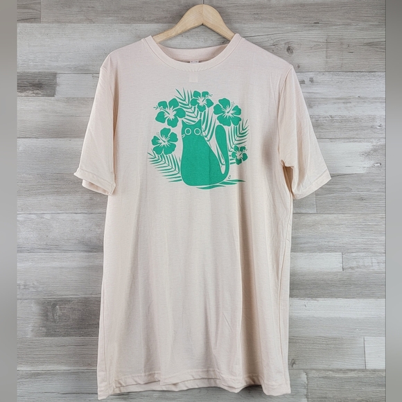 Cat Lady Tropicat Tee Shirt Soft Peachy Tan Women's Size Large - Picture 6 of 14